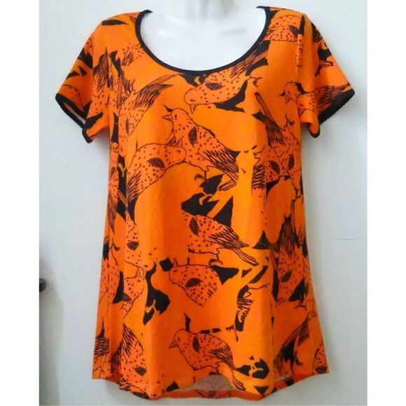 LuLaroe Halloween Perfect Tee, XXS. Orange with birds! - Picture 4 of 16